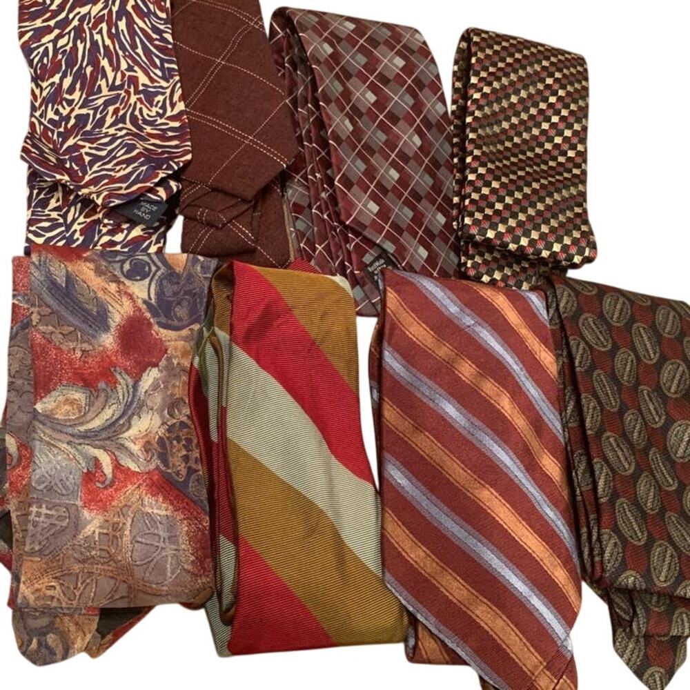 Lot of 8 Brown Gray Red Vintage & Newer Career Silk Polyester Necktie Ties
